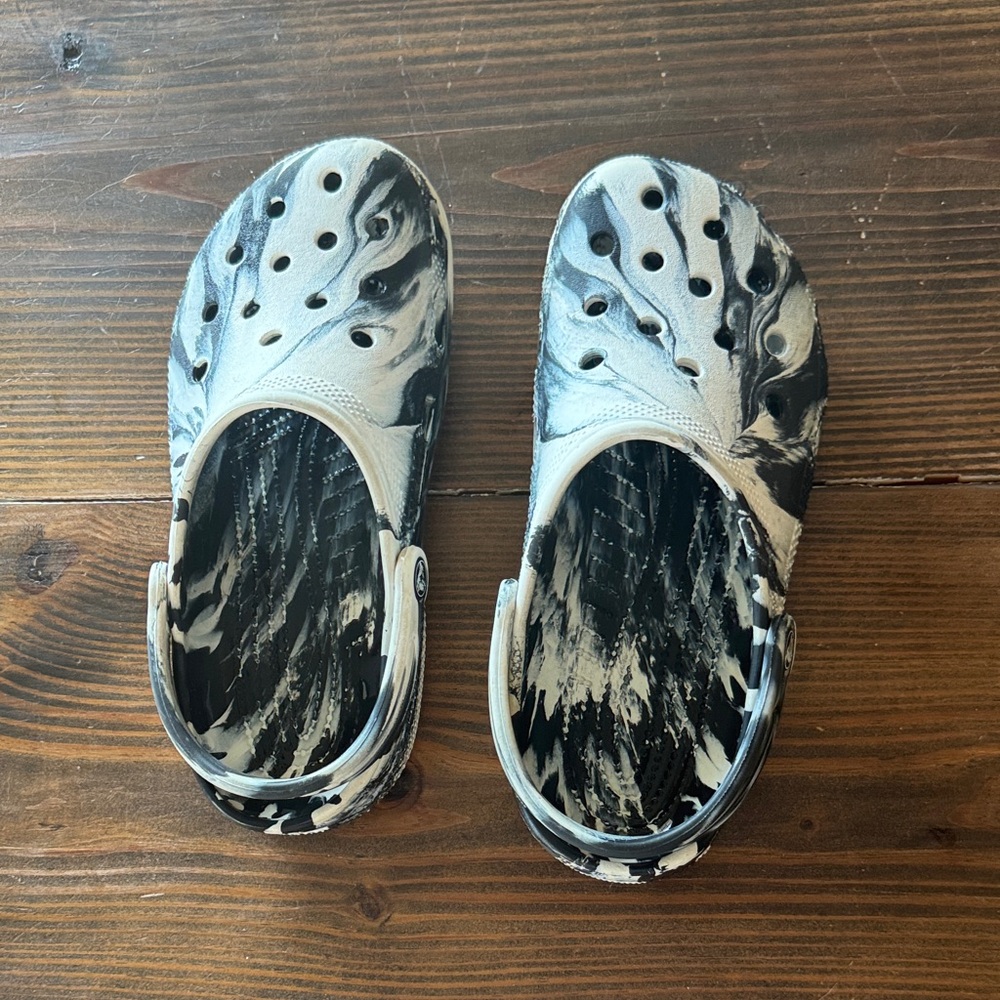 CROCS Black and White Marble Sandals